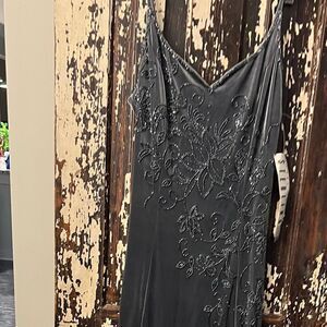 Elegant Stone Ferris NWT Sterling silver beaded occasion Black Embellished Gown